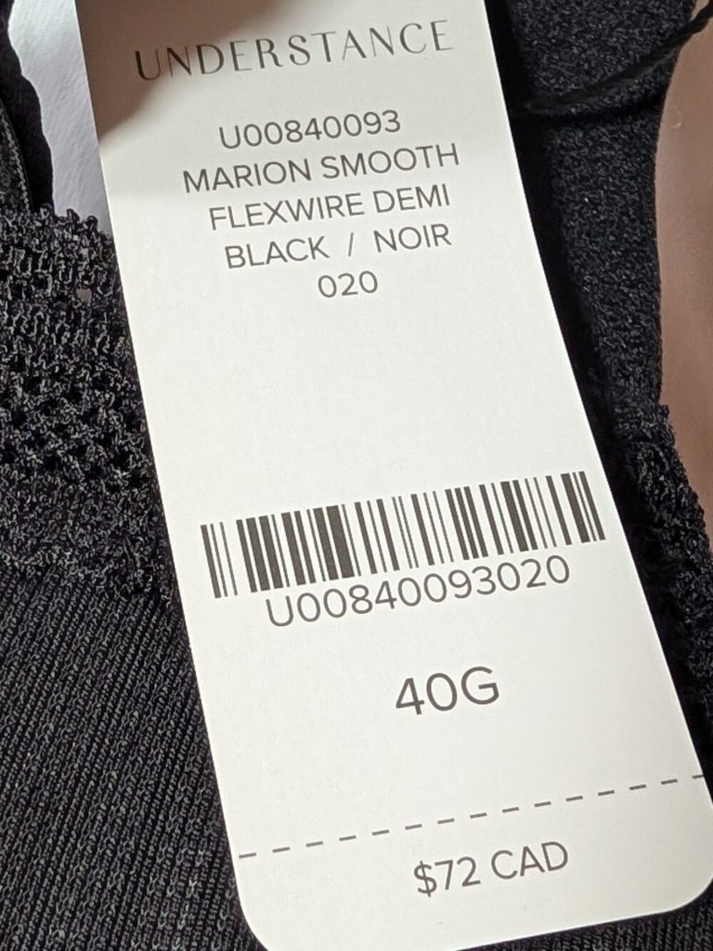 Understance Marion FlexWire Demi Bra, 40 G - Black NWT